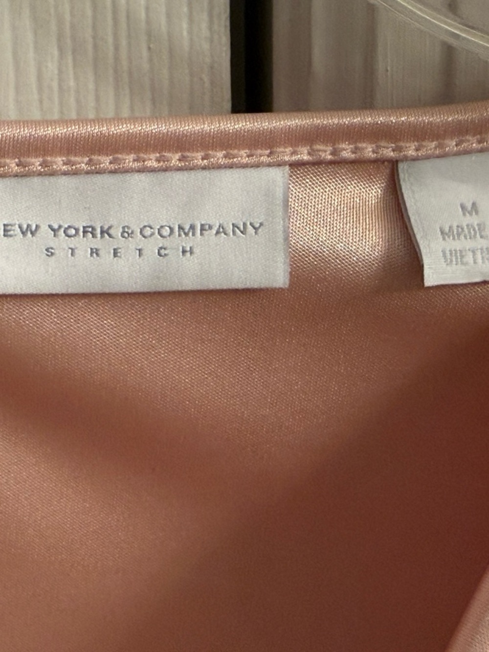 New York & Company Satin Drape Neck Blouse in Rose Gold - Picture 3 of 6